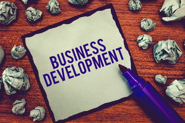 Writing note showing Business Development. Business photo showcasing Implement Growth Value within and between company.