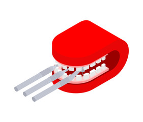 Dentist tools in mouth. Dental treatment. Dentistry Vector illustration