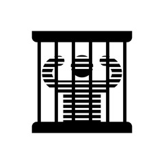 Prisoner in prison icon. Perpetrator and bars on windows.
