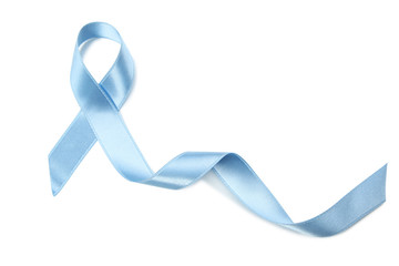 Blue ribbon on white background. Prostate cancer concept