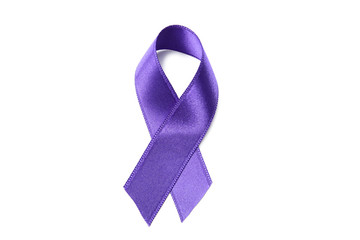 Purple ribbon on white background. Cancer concept