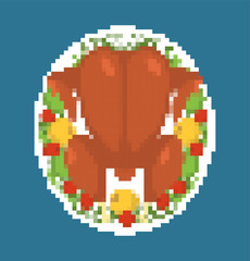 Obraz premium Turkey pixel art. Thanksgiving Day 8 bit. Vector illustration