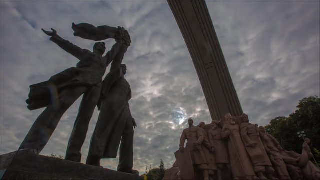 Time Lapse of Arch of Friendship of Nations between Ukraine and Russia.
