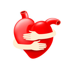 Hands embrace the heart. Health care concept. World heart day, icon design. Illustration isolated on white background.