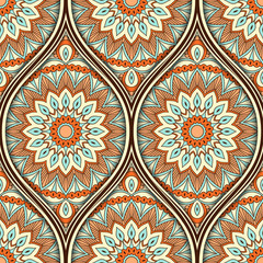 Seamless pattern with ethnic mandala ornament. Hand drawn illustration