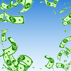 American dollar notes falling. Random USD bills on