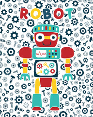 Naklejka premium Seamless pattern vector with robot cartoon on bolt and nuts background