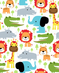 Fototapeta premium Seamless pattern vector with colorful animals cartoon