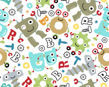 Seamless pattern vector with funny robots cartoon