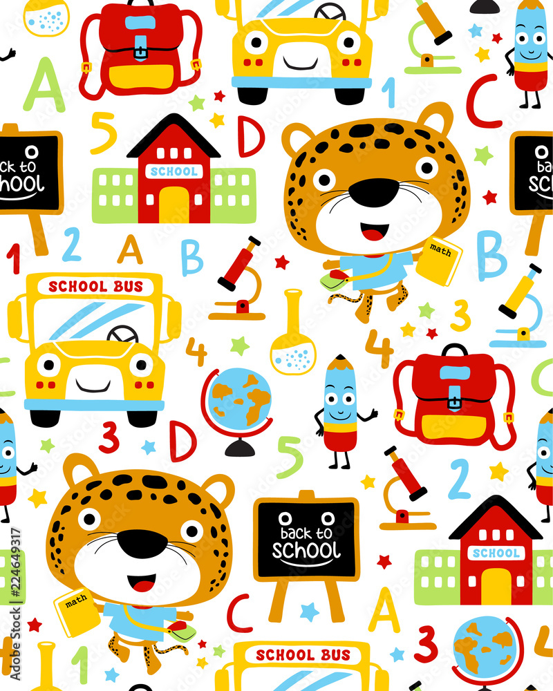 Wall mural seamless pattern vector with back to school theme set cartoon.