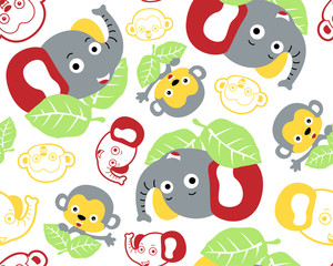 Obraz premium Vector seamless pattern of cute animals head cartoon