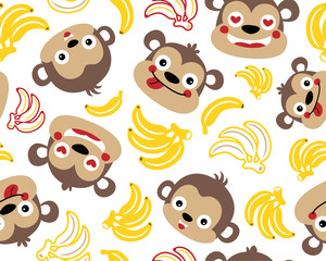 Obraz premium Vector seamless pattern of monkeys cartoon with bananas