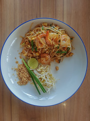 Stir fry noodles with shrimp in Pad Thai,Thai style food.
