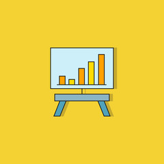bar chart in whiteboard icon on yellow background