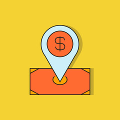 money pin icon on yellow background