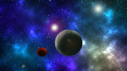 Obraz na płótnie Canvas Beautiful space background. Planet and moon