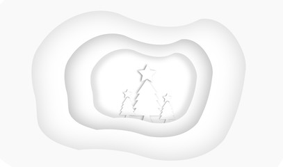 abstract tree on mountain with star, christmas theme, vector, illustration, paper art style