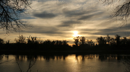 clouds and sunset on the river