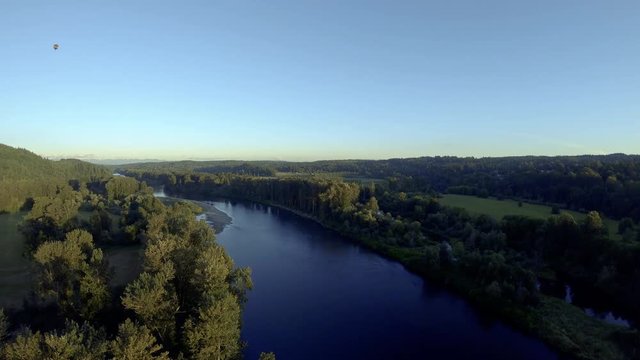 Artistic Rural Country Aerial Over River at Golden Hour