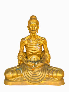 golden buddha sitting meditating isolate