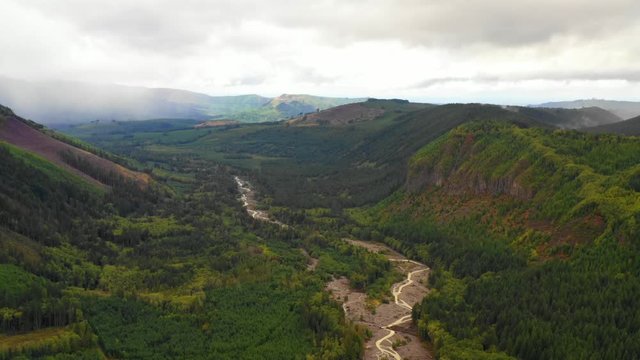 Aerial footage of a mountain valley