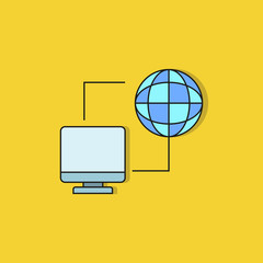 computer connect the globe icon on yellow background