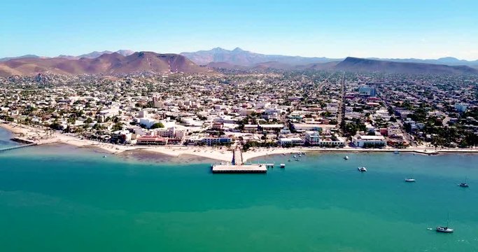 La Paz Mexico Drone Aerial 4K High and Wide Pullback Wide Shot of La Paz