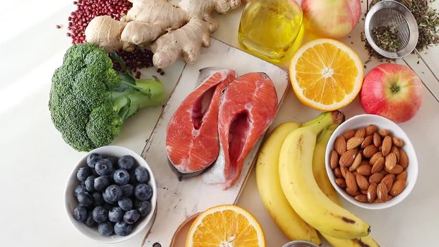 Food sources of natural antioxidants. Top view. Healthy diet concept
