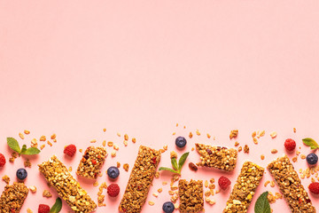 Cereal bars on a bright pastel background