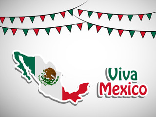 illustration of elements of Mexico Independence Day Background. Mexico map in Mexico flag background with Viva Mexico text on the occasion of Mexico Independence Day 