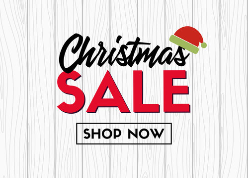 Christmas sale vector banner template on wooden background