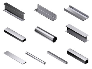 Different metal rolled profile. 3D rendering illustration.