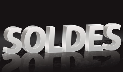 Black Sale in French. Poster to announce the sales with the word soldes drawn in 3d on a snowy landscape. The file contains gradient meshes and opacity masks.