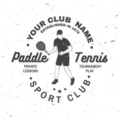 Plakat Paddle tennis club badge, emblem or sign. Vector illustration.