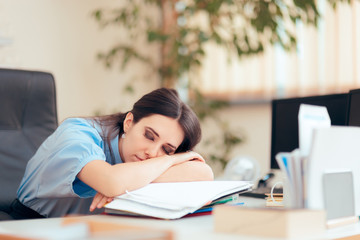 Tired Woman Working Extra Hours at The Office
