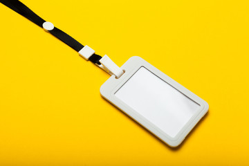 Staff badge mockup, name tag card. Identification, accessibility, advertising, attachment, backstage.