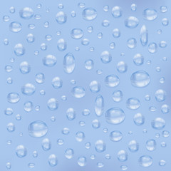 Water background with water drops. Blue water bubbles