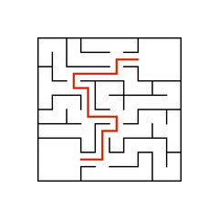 Black square maze with entrance and exit. An interesting game for children. Simple flat vector illustration isolated on white background. With a place for your drawings. With the answer.