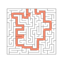 A square abstract labyrinth. An interesting and useful game for children and adults. A simple flat vector illustration on a white background. With the decision.