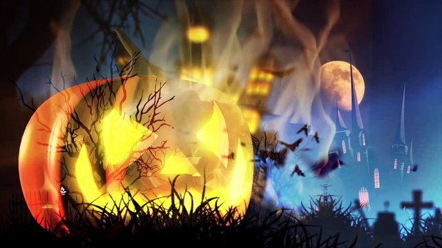 Halloween background with pumpkin and bats
