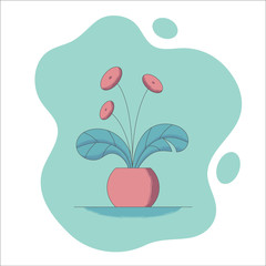 Blooming houseplant in flowerpot vector illustration in flat style with editable stroke.