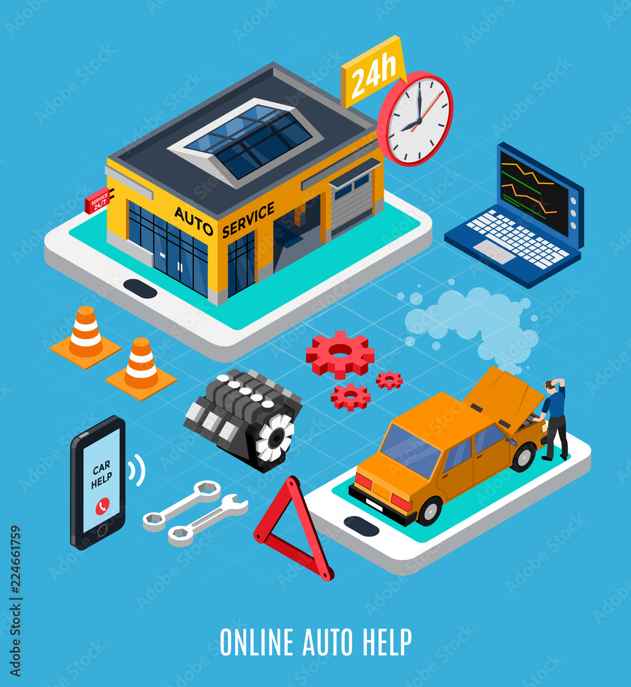 Poster online auto help concept