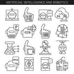Fototapeta premium artificial intelligence and robotics icons in line style