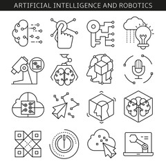 artificial intelligence and robotics icons in line style