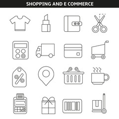 shopping and e commerce icons in outline style