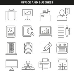 office and business icons in outline style