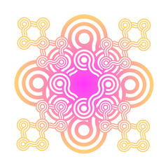 watercolor style symbols with stylized mechanical pattern in pink
