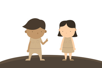 Boy and Girl Uniform character with copy space