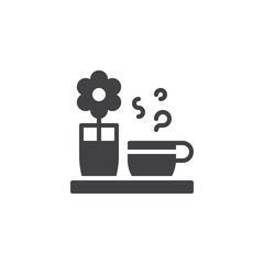 Glass vase with flower and hot coffee cup vector icon. filled flat sign for mobile concept and web design. Decoration simple solid icon. Symbol, logo illustration. Pixel perfect vector graphics