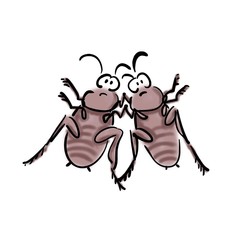 Two frightened cockroaches are holding hands